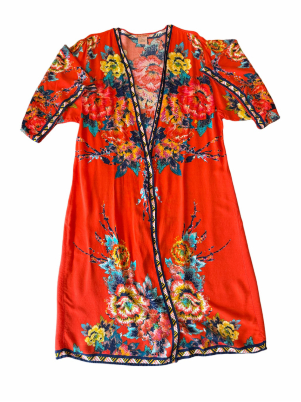 Flying Tomato Floral Open Front Kimono Blouse Red Size M